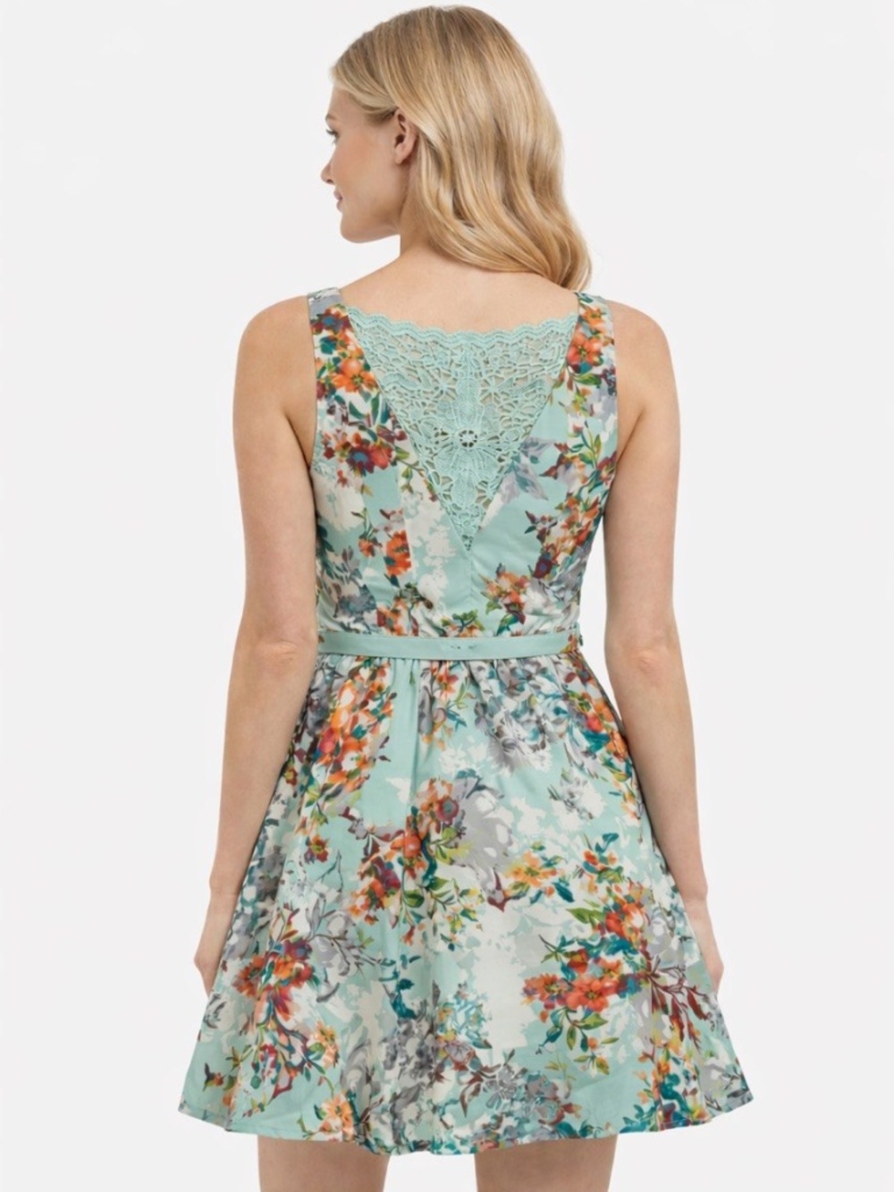 NWT Teeze Me Juniors Lace Back Sleeveless Fit&Flare Floral Dress in Mint 13/14 - Picture 2 of 16
